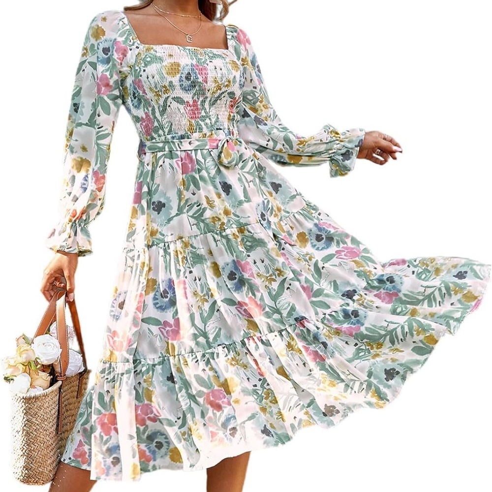 Simplee small floral midi smocked dress